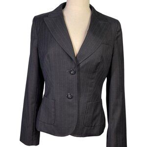 Ann Taylor Loft Womens Wool Pinstripe Blazer Jacket Size 8 Dark Navy fitted blue
